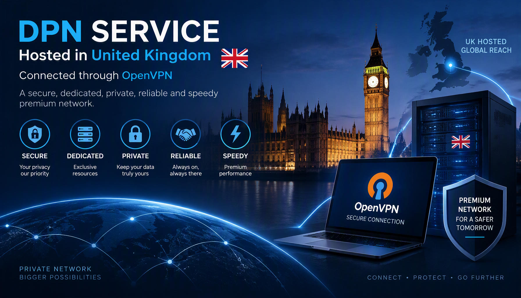Dedicated UK DPN server node architecture for secure high-speed connections