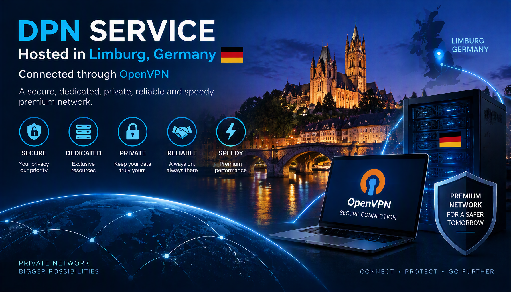 Dedicated Germany DPN server node architecture for secure high-speed connections