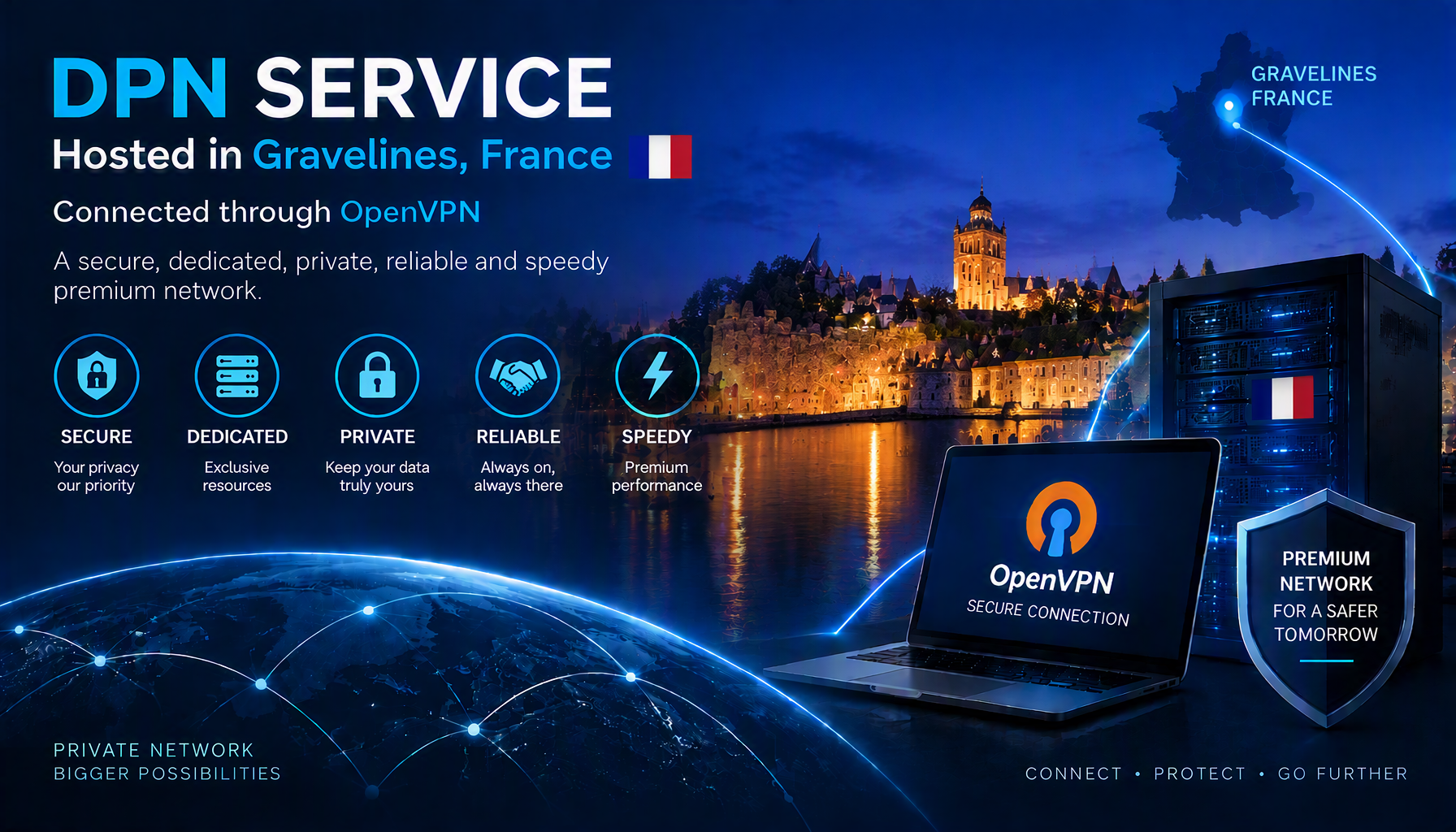 Dedicated France DPN server node architecture for secure high-speed connections