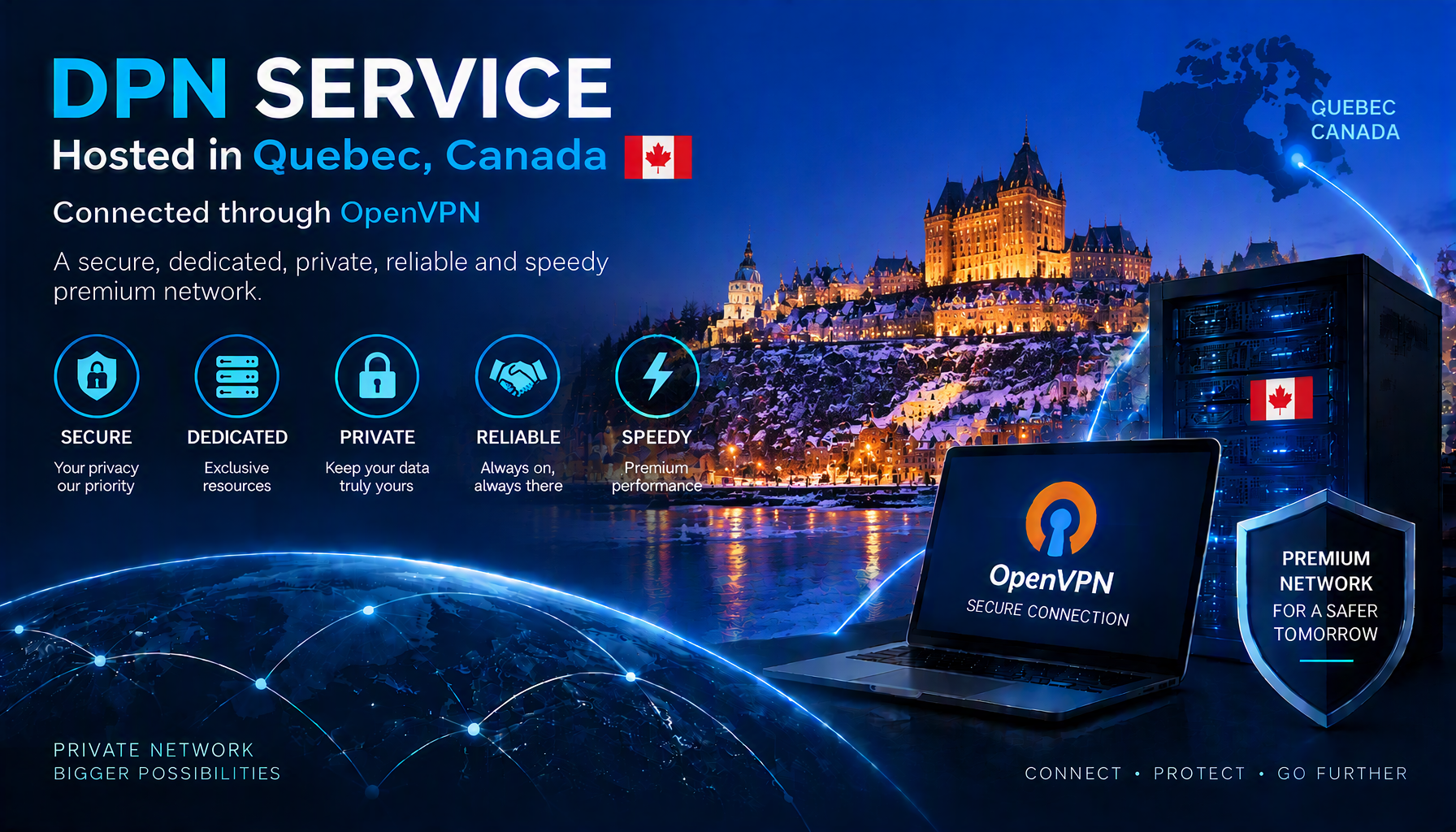Dedicated Canada DPN server node architecture for secure high-speed connections