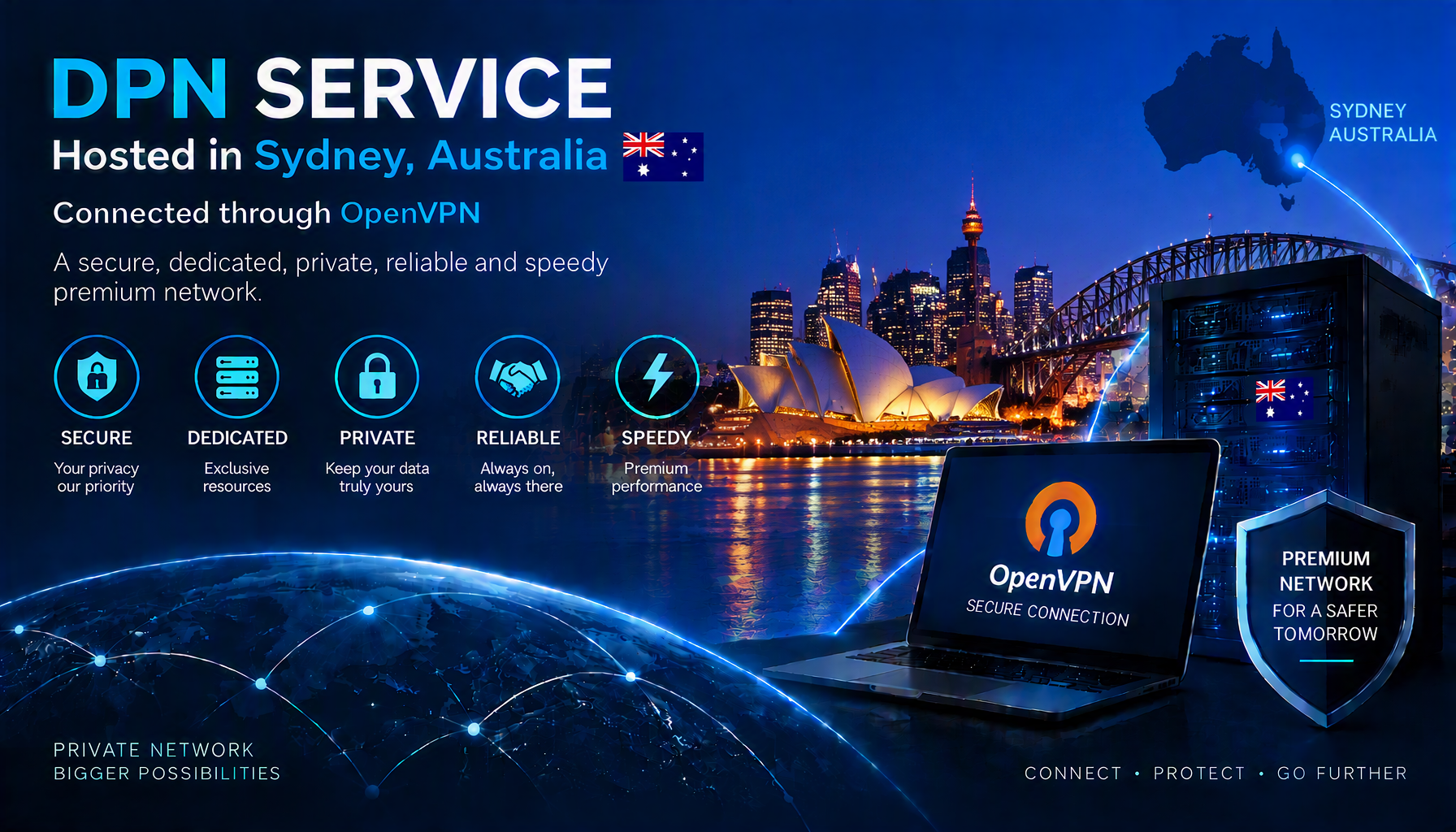 Dedicated Australia DPN server node architecture for secure high-speed connections