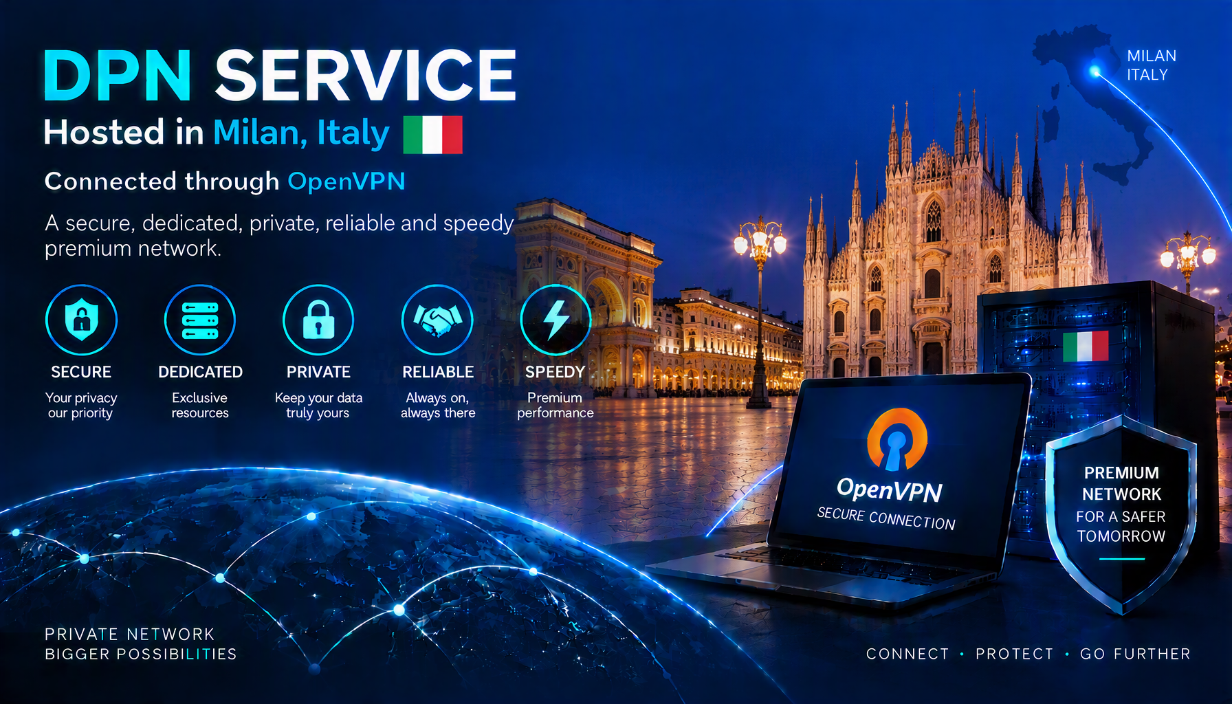 Dedicated Italy DPN server node architecture for secure high-speed connections