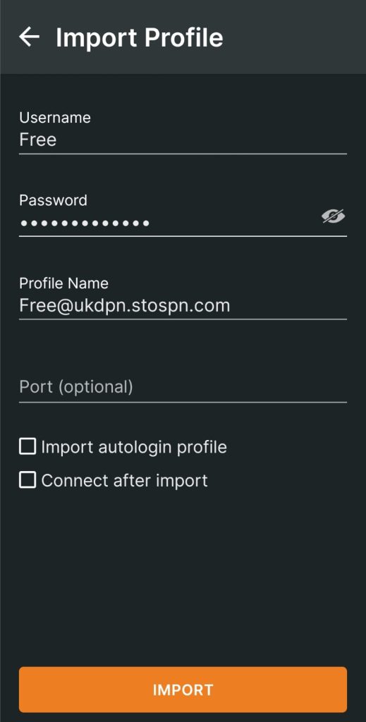 Enter User and Pass provided by STOSPN